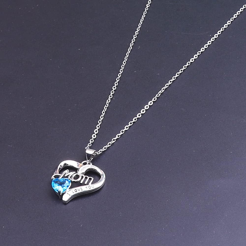 I Love You Mom Love Heart Necklace,925 Sterling Silver Rhinestone Necklace for Mom,Best Mom Necklace Gift for Mother