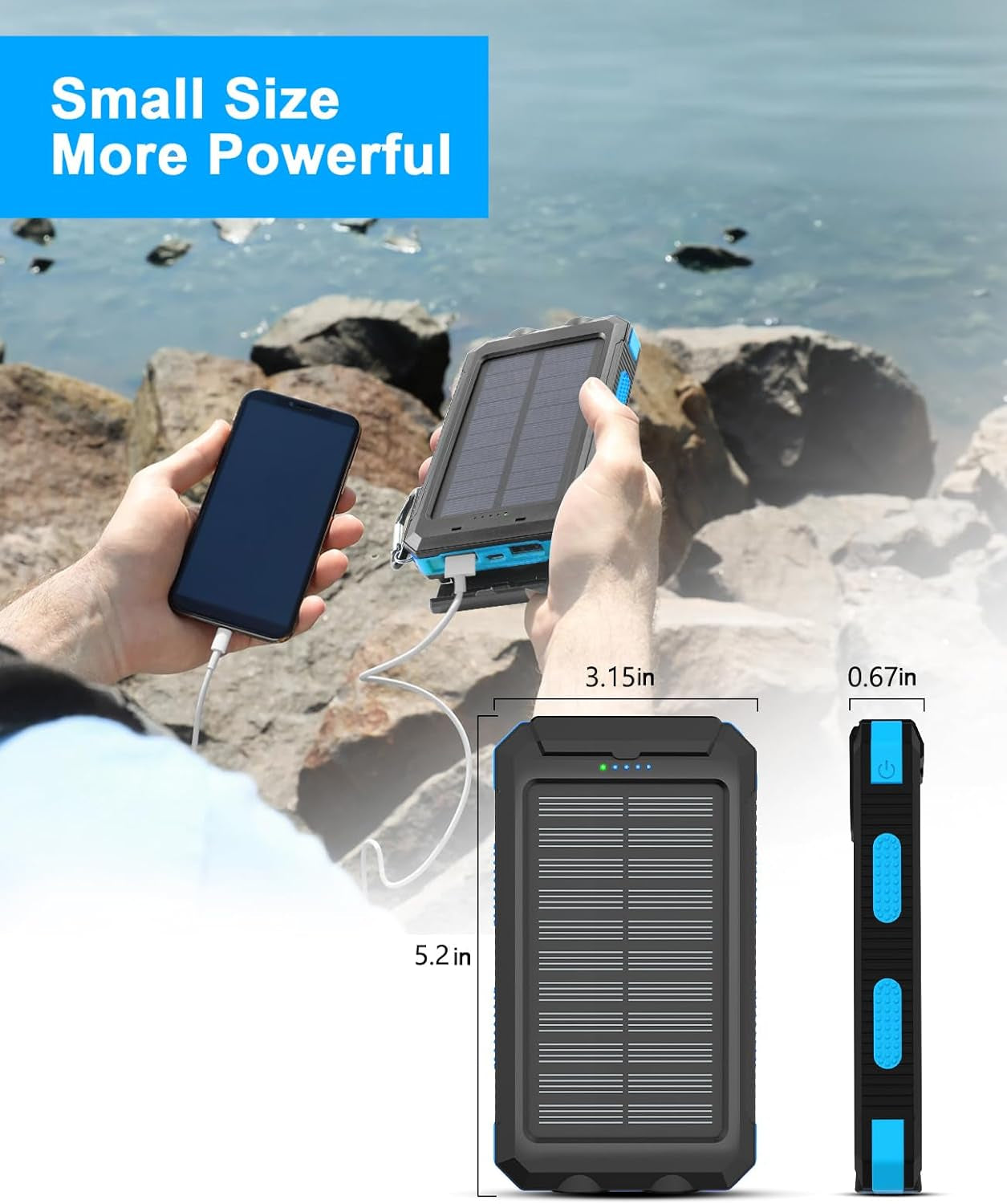 Solar Power Bank,Portable Charger 38800Mah, Waterproof with Dual LED Flashlights