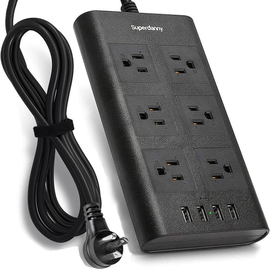 6 Outlets Surge Protector Power Strip with 4 USB Ports, 14AWG 9.8Ft Extension Cord, White