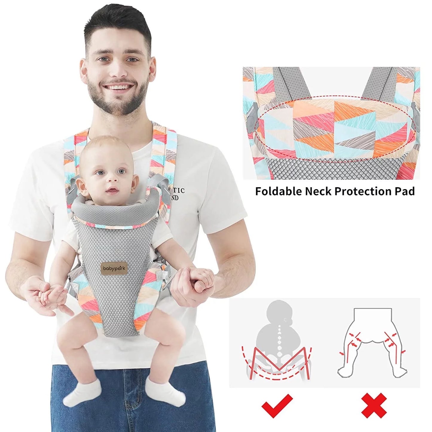 Baby Carrier, 4-In-1 Colorful Baby Carrier, Front and Back Baby Sling with Adjustable Holder