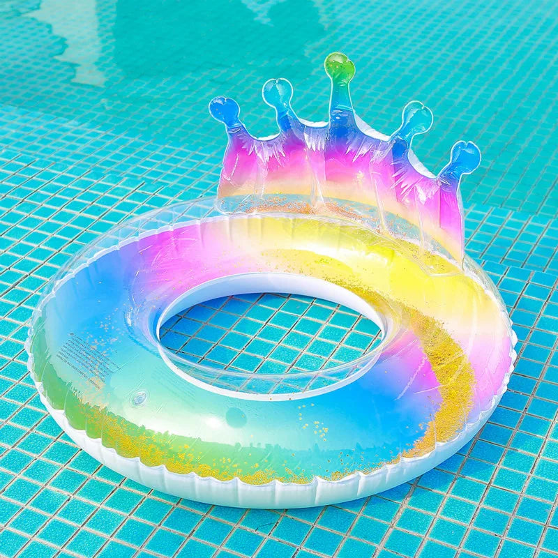 Inflatable Mermaid Swim Ring Pool Inflatable Toys Womnen Crown Swimming Ring Rainbow Inflatable Pool Float Water Fun Mattress