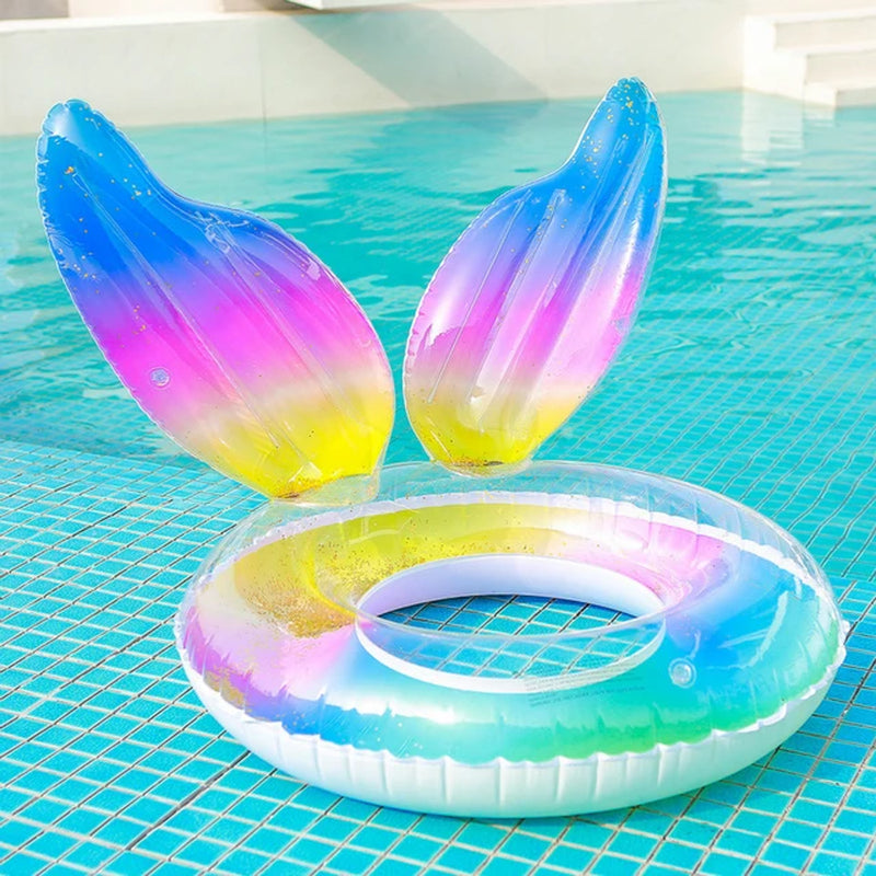 Inflatable Mermaid Swim Ring Pool Inflatable Toys Womnen Crown Swimming Ring Rainbow Inflatable Pool Float Water Fun Mattress