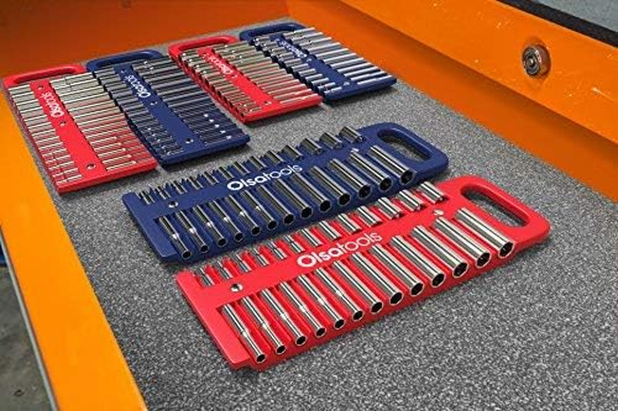 Portable Socket Organizer Tray | 1/4-Inch Drive | Red | Fits Deep & Shallow Sockets | Holds Sockets up to 5/8” SAE / 14Mm Metric | Professional Quality Tool Organizer | by