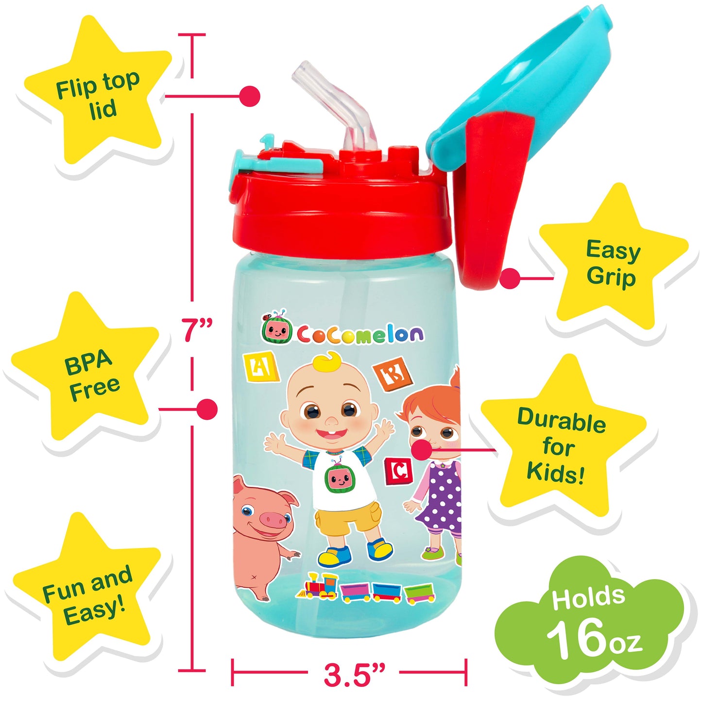 Cocomelon Decorate Your Own Water Bottle by  - BPA Free Toddler Water Bottle with 4 Sheets of Customized Stickers - DIY Arts and Crafts - Easy to Grip Durable Gift for Boys & Girls Age 3+