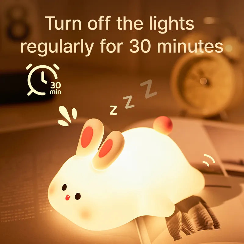 LED Night Lights Cute Sheep Panda Rabbit Silicone Lamp USB Rechargeable Timing Bedside Decor Kids Baby Nightlight Birthday Gift