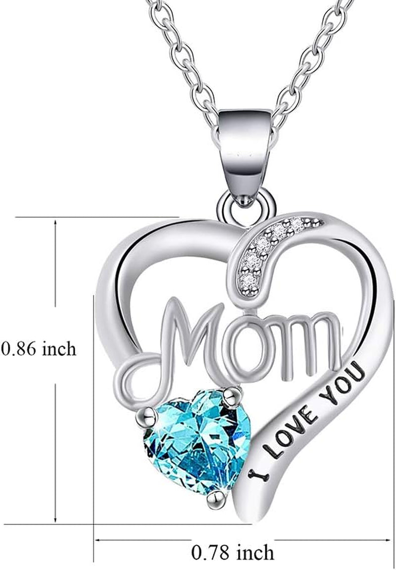 I Love You Mom Love Heart Necklace,925 Sterling Silver Rhinestone Necklace for Mom,Best Mom Necklace Gift for Mother