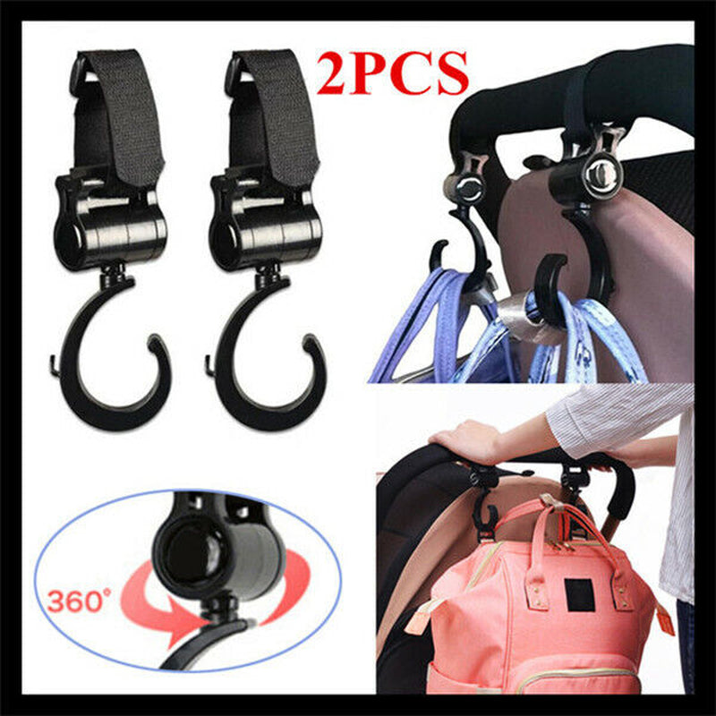 2Pcs/Lot Baby Hanger Bag Stroller Hooks Pram Rotate 360 Cart Hook Accessories