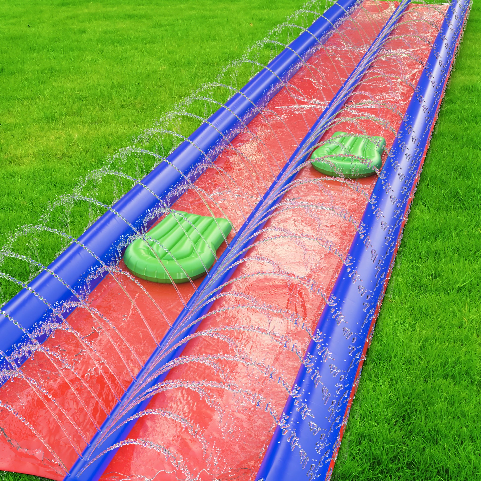 Double Lawn Slide Water Spraying Slip and Slide, Giant Backyard 25 Feet Slide with 2 Inflatable Sliding Body Boards and Built in Sprinkler, Outdoor Wet Summer Fun or Snow Sledge